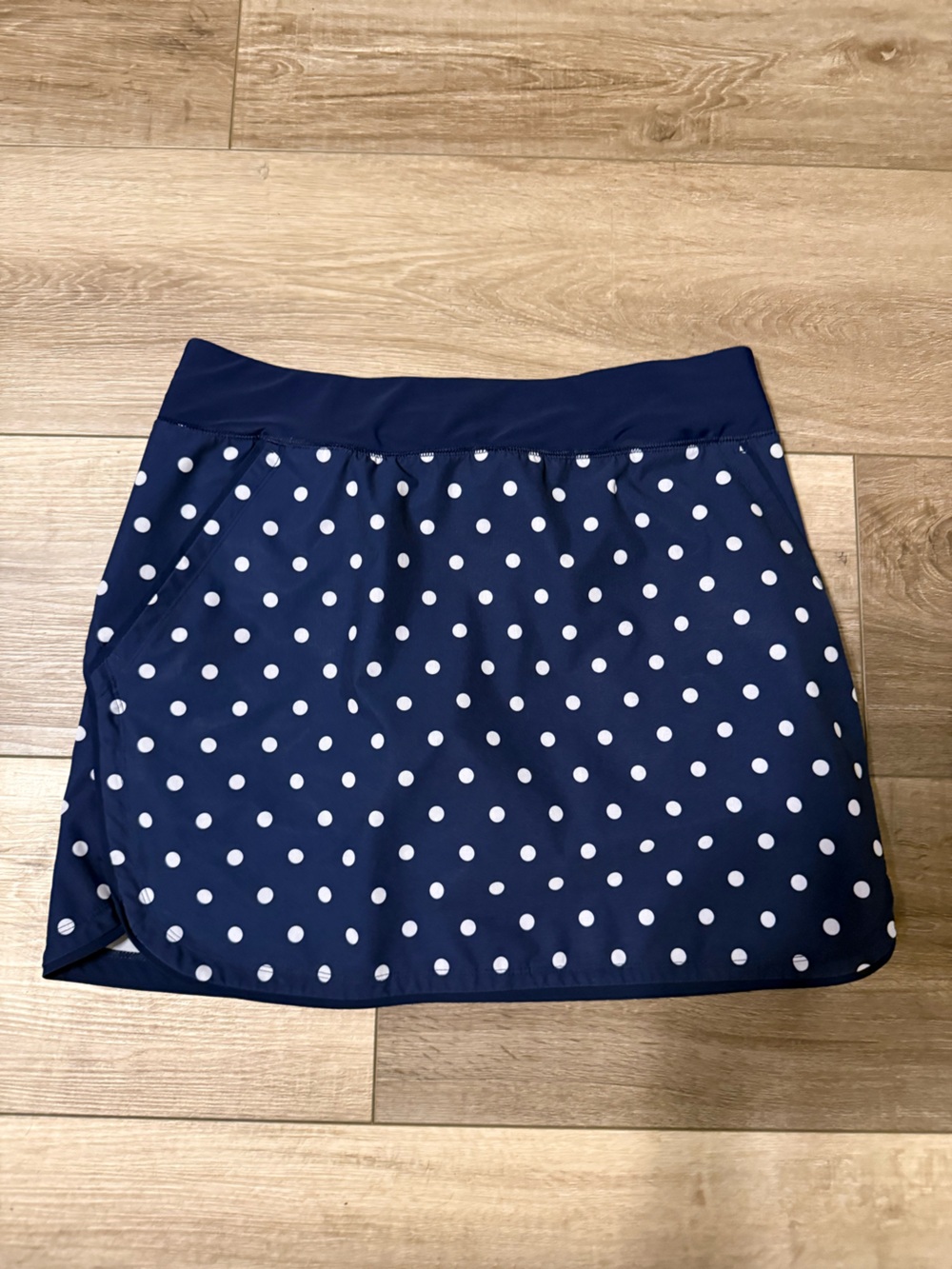 Lands' End Navy Skater Skirt with White Polka Dots